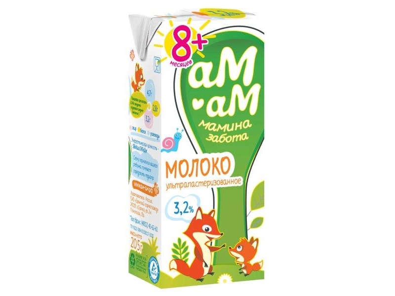  Молоко Ам-Ам мамина забота ультрапастеризованное 3,2%, 205 г