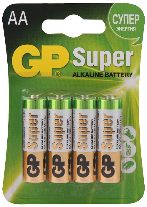 Батарейка GP Super Alkaline 15A LR6 1.5V, 4шт, 2.5Ah, size AA