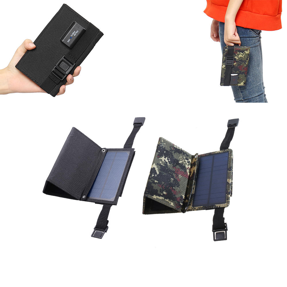 Camouflage/Black 7W5.5V Folding Monocrystalline Silicon Солнечная панель With Two Carabiner+USB Port