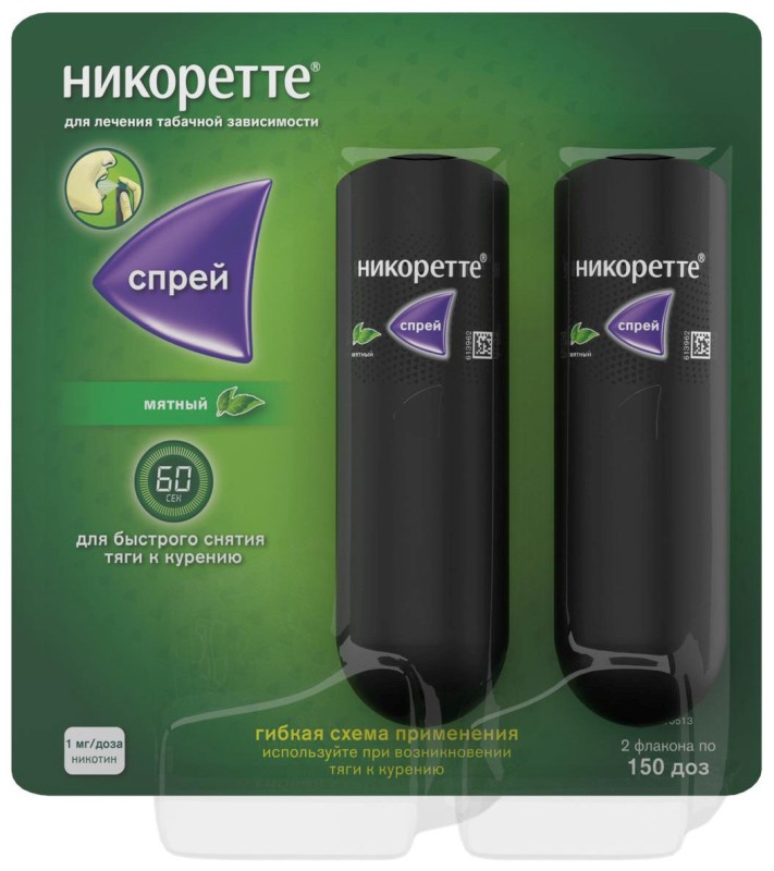 Никотиновая зависимость  Асна Никоретте спрей 13.2 мл 2 шт мятный
