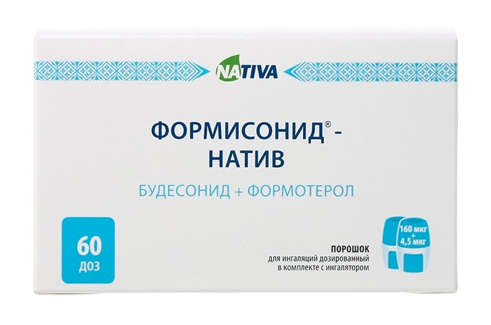 Бронхиальная астма ФОРМИСОНИД-НАТИВ порошок для приготовления раствора для приема внутрь 160 мкг/4,5 мкг 60 шт.