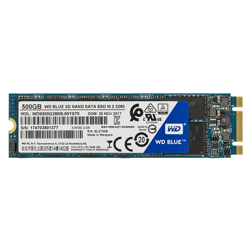  SSD накопитель WD Blue WDS500G2B0B 500ГБ, M.2 2280, SATA III