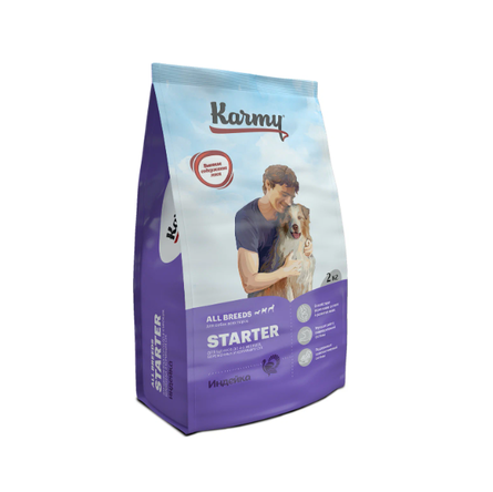 Karmy Starter Сухой корм для щенков до 4 месяцев, беременных и кормящих сук, индейка, 2 кг