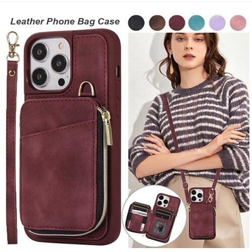 iPhone Cases  MiniInTheBox Phone Case For iPhone 15 Pro Max Plus iPhone 14 13 12 11 Pro Max X XR XS 8 7 Plus Wallet Case Zipper with Lanyard Kickstand Solid Color TPU PU Leather