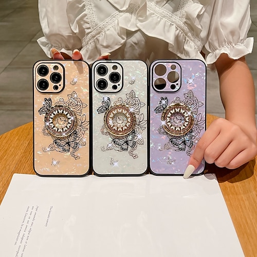 iPhone Cases Phone Case For iPhone 15 Pro Max Plus iPhone 14 13 12 11 Pro Max Plus Back Cover Ring Holder Bling Glitter Shiny Shockproof Butterfly Flower Floral TPU