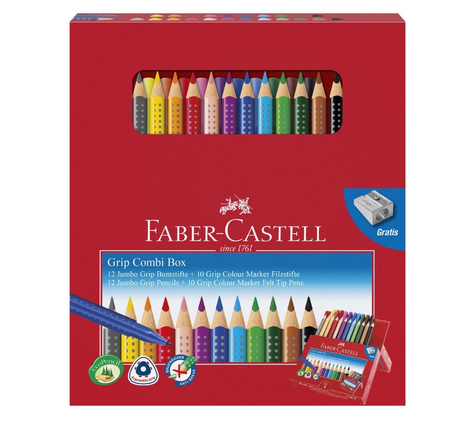 Graf von Faber-Castell 110913 Карандаши цветные JUMBO GRIP+фломастеры+точилка (12+10)