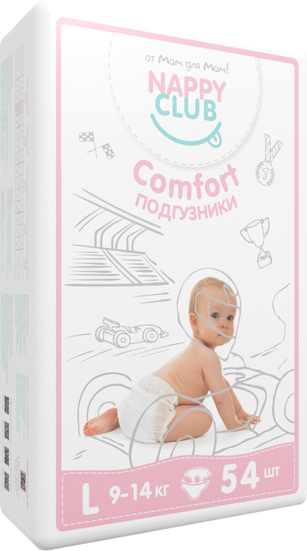 NappyClub подгузники Comfort L (9-14 кг) 54 шт.