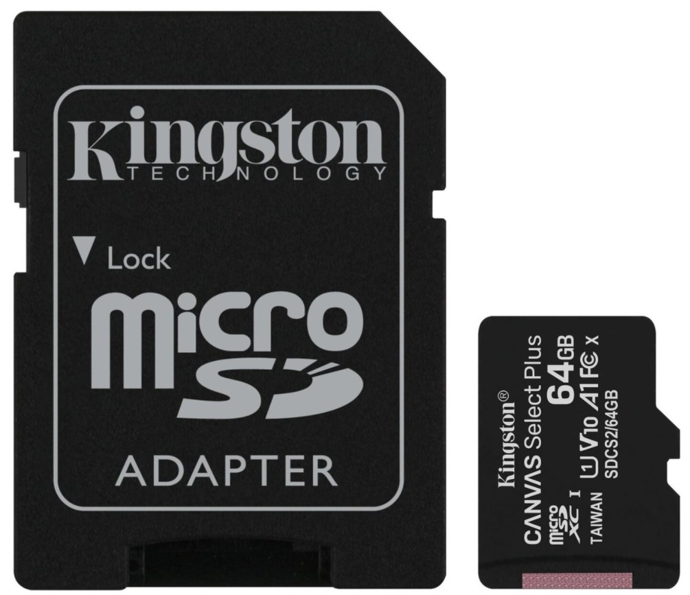 Карта памяти Kingston, microSD, Class 10, 64 Гб c адаптером