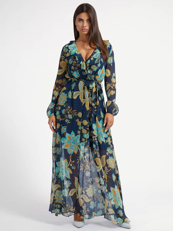 guess,proshlye-kollektsii,zhenshchiny,platya  Guess Длинное Платье Цветочный Принт