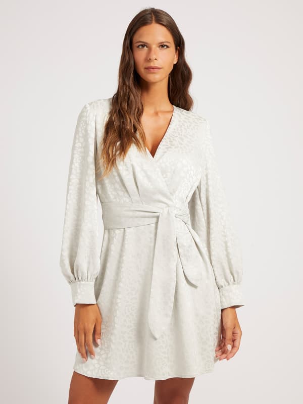 guess,skidki,zhenshchiny,platya Атласное Платье Леопардовый Принт