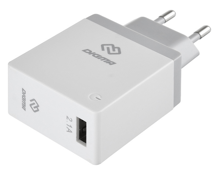 Сетевое зарядное устройство Digma DGWC-1U-2.1A, 1USB, 2.1A, белый