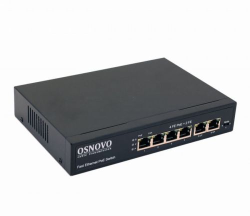 Коммутатор OSNOVO SW-20600(80W), кол-во портов: 4x100 Мбит/с, кол-во SFP/uplink: RJ-45 2x100 Мбит/с, PoE: 4x30Вт (макс. 80Вт) (SW-20600(80W))