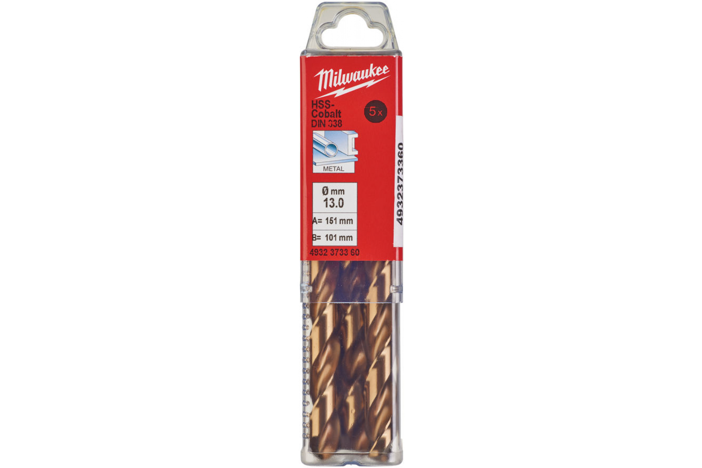 Набор сверл ⌀13мм x 151мм/101мм, HSS-CO, по металлу, Milwaukee, 5шт. (4932373360)