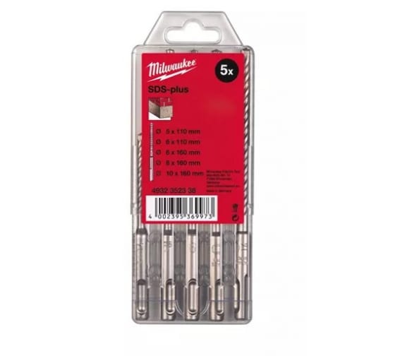 Бур SDS+, 5x110, 6x110, 6x160, 8x160, 10x160, 5шт. Milwaukee (4932352338)