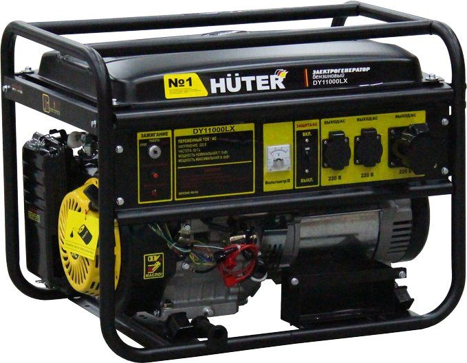 Электрогенератор Huter DY11000LX, однофазный, синхронный, бензиновый, 19 л.с., 9кВт, 2xEURO 16A + 1x220В 32A (64/1/72)