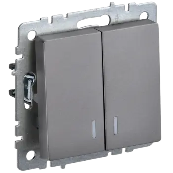 Выключатель IEK Brite ВС10-2-1-БрС, 2кл., индикатор/подсветка, скрытый монтаж, механизм с накладкой без рамки, СТАЛЬ (BR-V20-1-10-K46)