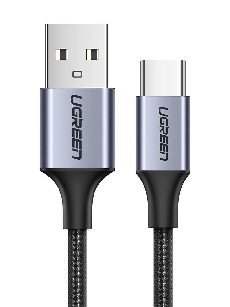 Кабель USB-USB Type-C, 3A быстрая зарядка, 2м, черный UGREEN US288 (60128)