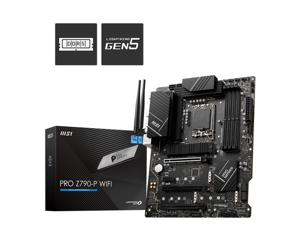 Материнская плата MSI PRO Z790-P WIFI, Socket1700, Intel Z790, 4xDDR5 DIMM, 3PCI-Ex16, 6SATA3, 7.1-ch, 2.5GLAN, 7 USB 3.2, 2 USB Type-C, DVI, HDMI, DP, ATX, Retail