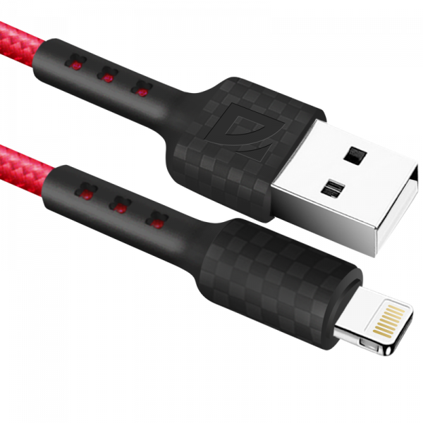 Кабель USB-Lightning 8-pin, 2.4A 1 м, красный Defender F181 (87114RED)