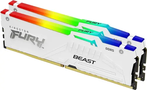 Комплект памяти DDR5 DIMM 32Gb (2x16Gb), 5200MHz, CL36, 1.25V, Kingston, FURY Beast White RGB (KF552C36BWEAK2-32) Retail