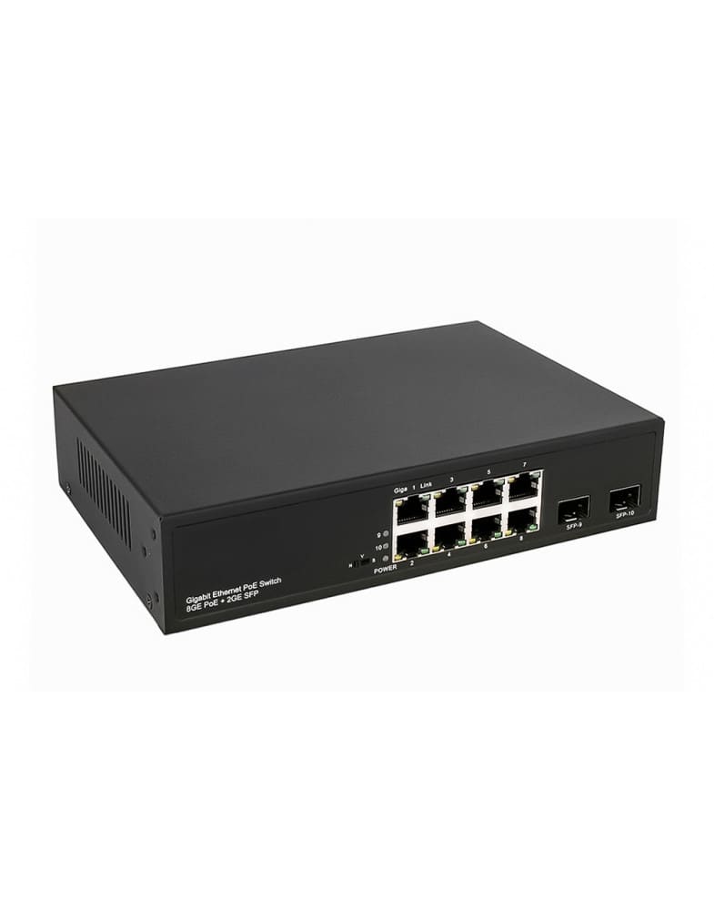 Коммутатор NST NS-SW-8G2G-P, кол-во портов: 8x1 Гбит/с, кол-во SFP/uplink: SFP 2x1 Гбит/с, PoE: 8x30 Вт (макс. 150 Вт)