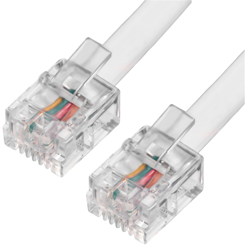 Патч-корд удлинитель телефонный, 0.5 м, RJ11-RJ11, белый, CU, плоский, Greenconnect (GCR) GCR-TP6P4C (GCR-TP6P4C-0.5m)