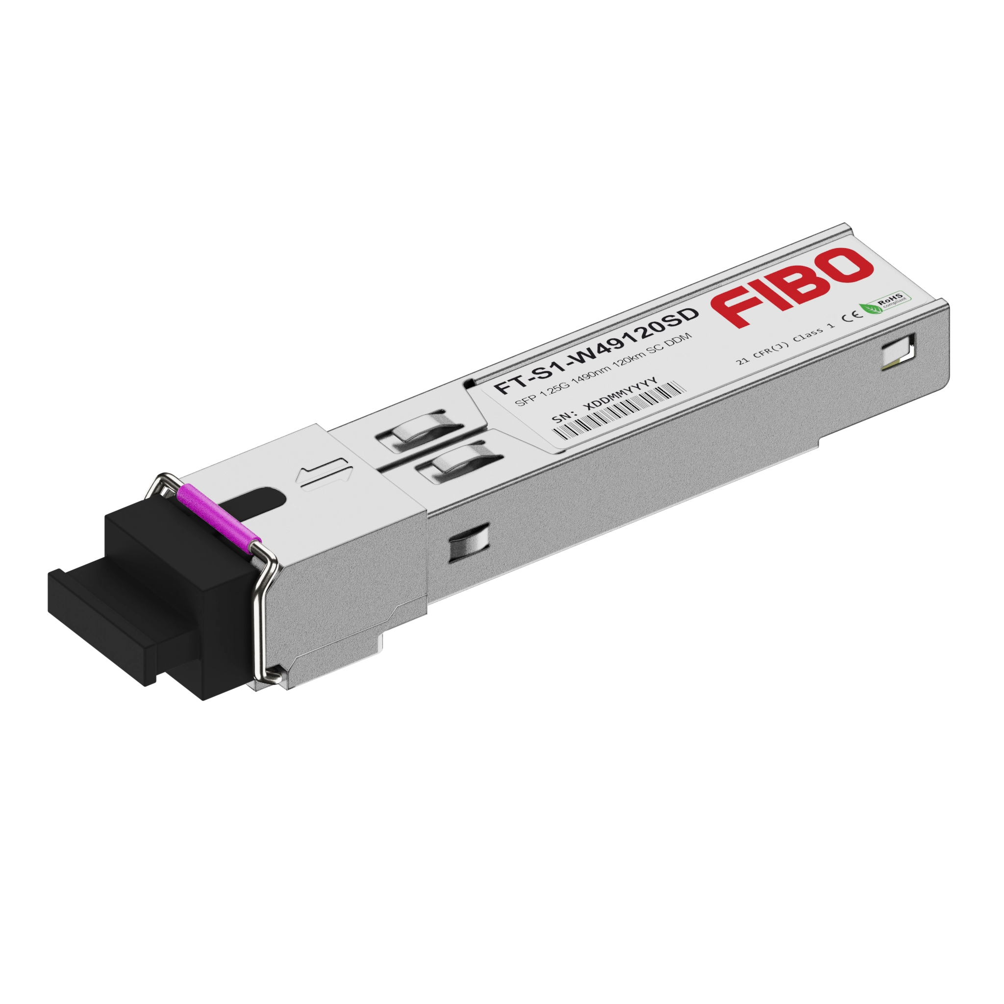 Модуль SFP FIBO, 120 км, SC, Tx:1490 нм, Rx:1550 нм, 1.25 Гбит/с, SM, одинарный, DDM (FT-S1-W49120SD)