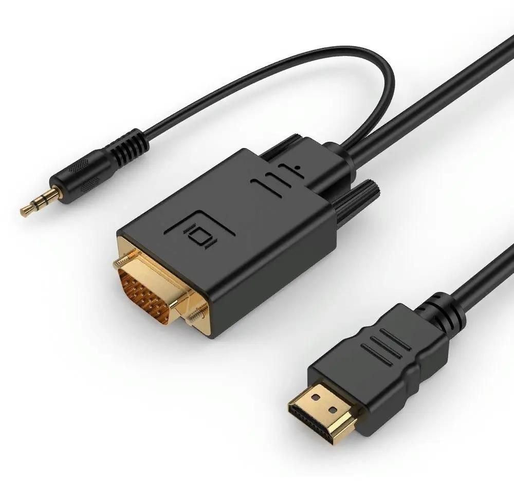 Кабель-переходник (адаптер) HDMI(19M)-VGA(15M)/Jack 3.5mm(M), 1.8 м, черный PREMIER (5-983au 1.8)