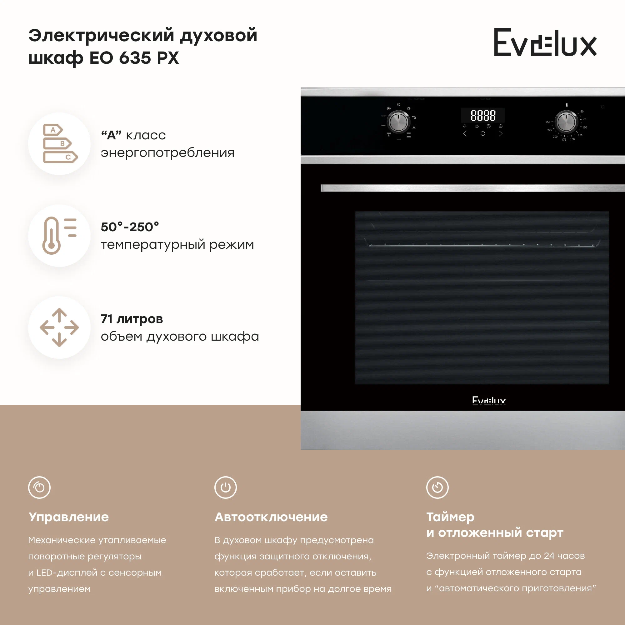 Духовой шкаф электрический EVELUX EO 635 PX, черный (EO 635 PX)