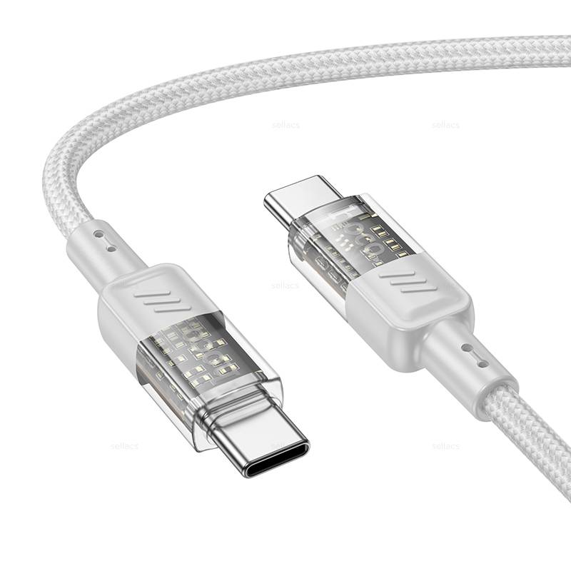 Кабель USB Type-C-USB Type-C, быстрая зарядка, 3А, 60 Вт, 1.2 м, серый, HOCO Spirit U129