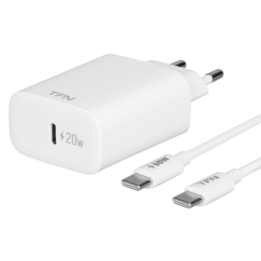 Сетевое зарядное устройство TFN 20 Вт, EU, USB type-C, PD, белый (TFN-WC16), кабель type-C/type-C