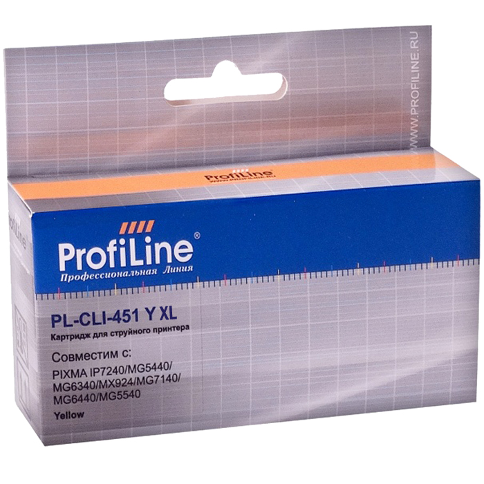 Картридж ProfiLine PL-CLI-451Y-XL для Canon PIXMA iP7240/ MG5440/ MG5540/ MG6340/ MG6440/ MG7140/ MX924, желтый