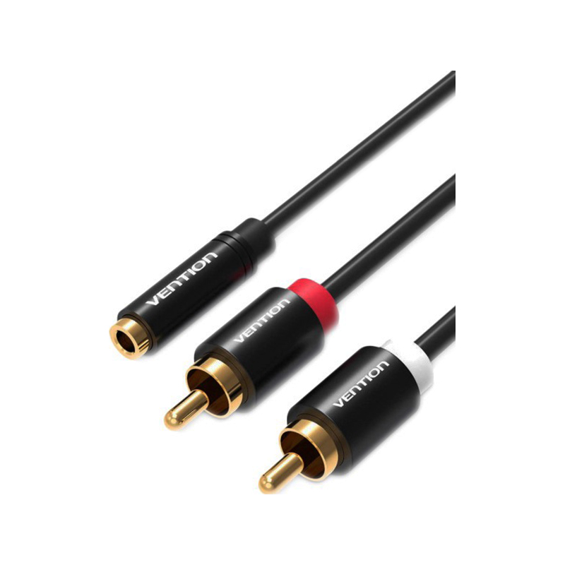 Кабель Jack 3.5mm(F)-2xRCA(M), экранированный, 1 м, черный Vention VAB-R01-S (VAB-R01-S100)