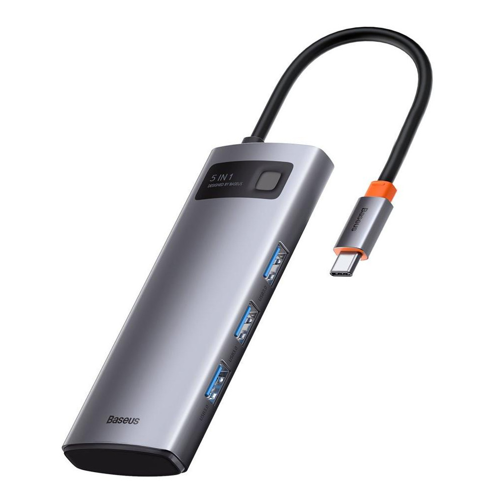 Док-станция Baseus Metal Gleam Series 5-in-1 Multifunctional Type-C HUB Docking Station, 3840x2160 (4K), USB Type-C, серый (CAHUB-CX0G)