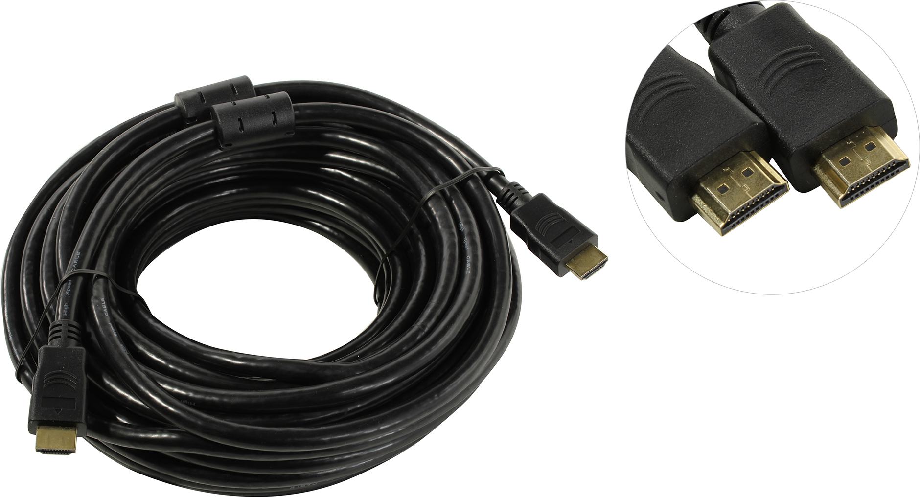 Кабель HDMI(19M)-HDMI(19M) v2.0 4K, экранированный, ферритовый фильтр, 15 м, черный Exegate EX-CC-HDMI2-15.0F (EX287727RUS)
