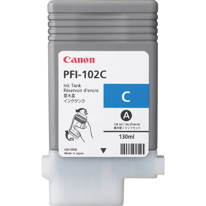 Картридж струйный Canon PFI-102C (0896B001), голубой, оригинальный, объем 130 мл для Canon Canon imagePROGRAF-iPF500 / iPF510 / iPF600 / iPF605 / iPF610 / iPF650 / iPF655 / iPF700 / iPF710 / iPF720 / iPF750 / iPF755 / iPF760 / iPF765 / LP17 / LP24