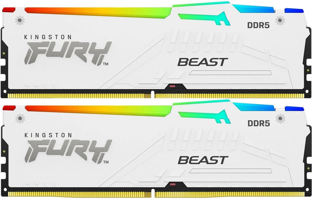 Комплект памяти DDR5 DIMM 64Gb (2x32Gb), 6000MHz, CL30, 1.4V, Kingston FURY Beast White RGB EXPO (KF560C30BWEAK2-64) Retail