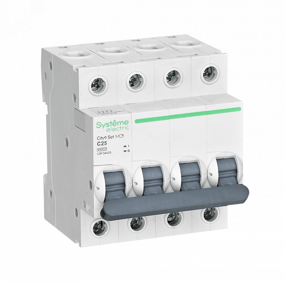 Выключатель автоматический Systeme Electric ВА МОД City9 Set четырехполюсный (4P/4П) 25А C 4.5кА (C9F34425)
