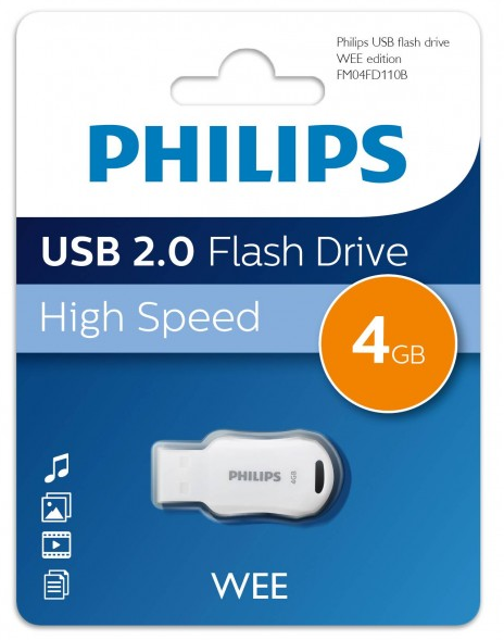 Флешка 4Gb USB 2.0 PHILIPS WEE, белый (FM04FD110B/97)