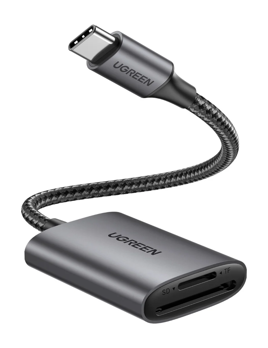 Картридер внешний UGREEN CM401, SD/TF, USB Type-C, серый (80888)