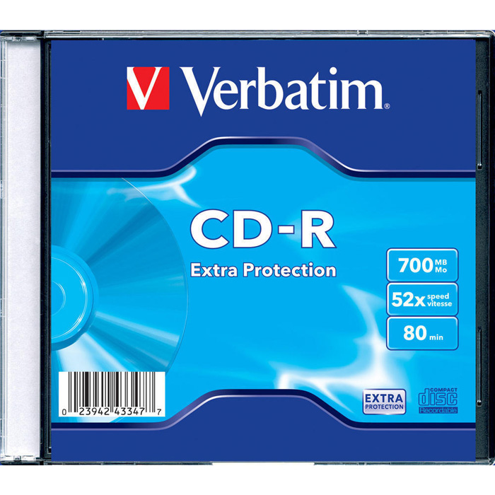 Диск Verbatim CD-R, 700Mb, 52x, Slim Case, 200 шт (43347)