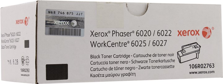 Картридж лазерный Xerox 106R02763, черный, 2000 страниц, оригинальный для Xerox Phaser 6020/6022, WC 6025/6027