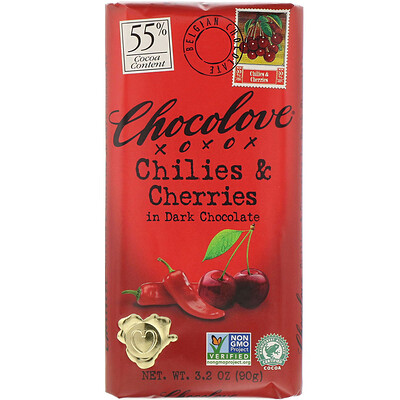 Chocolove Чили и вишня в темном шоколаде, 55% какао, 90 г (3,2 унции)