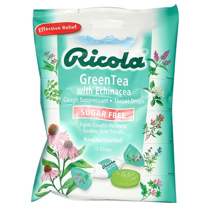 Ricola Зеленый чай с эхинацеей, Без сахара, 19 леденцов