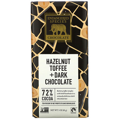 Endangered Species Chocolate Hazelnut Toffee + Dark Chocolate, 72% Cocoa, 3 oz (85 g)