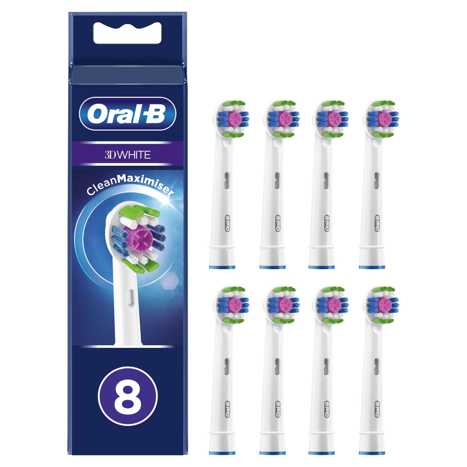 Dental Oral-B 3D White Brush Head with Clean Maximiser - 8 Counts
