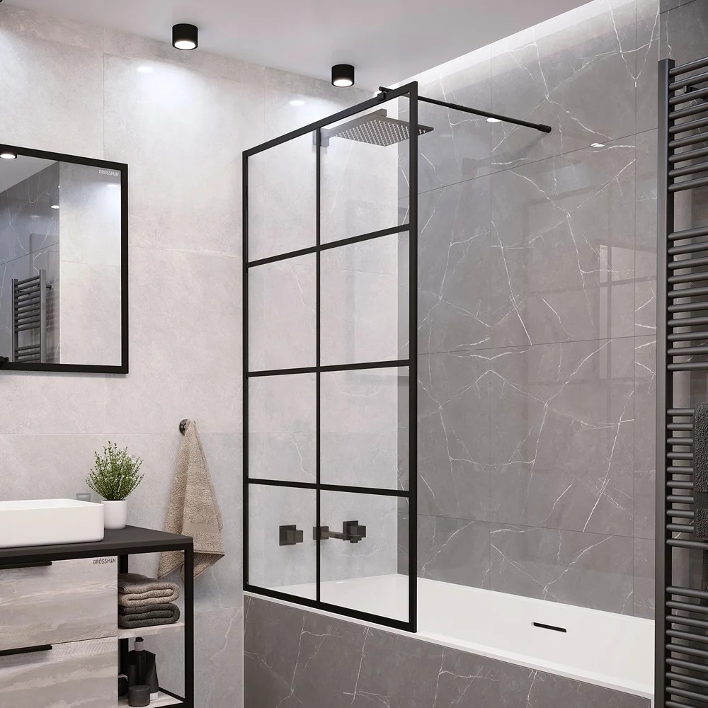 Шторка на ванну Grossman GR-105/90BLACK 90x150, профиль черный GR-10590BLACK