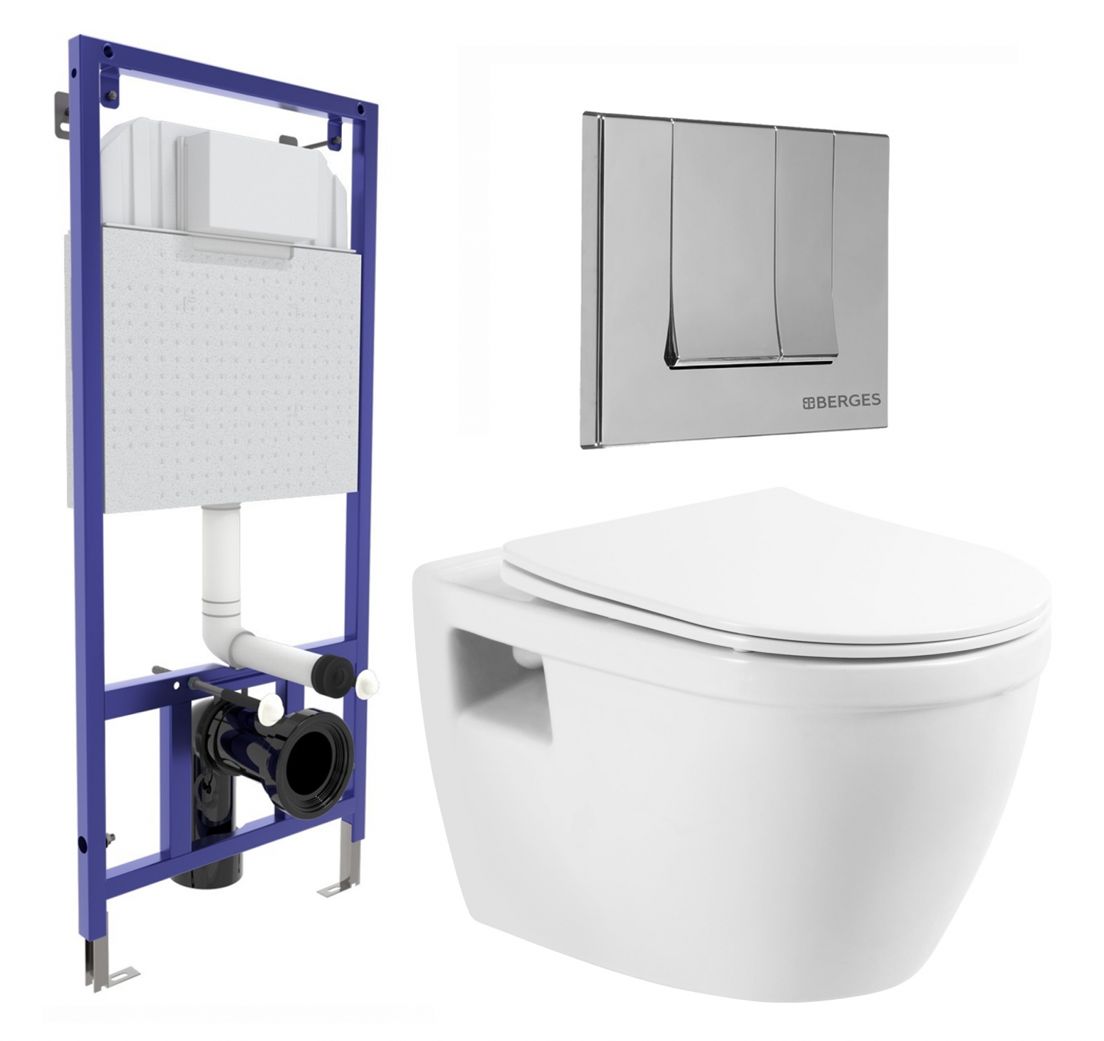 Комплект 3 в 1 инсталляция Berges Wasserhaus Novum 040243 + Унитаз подвесной BelBagno Loto BB070CHR/SC + кнопка хром