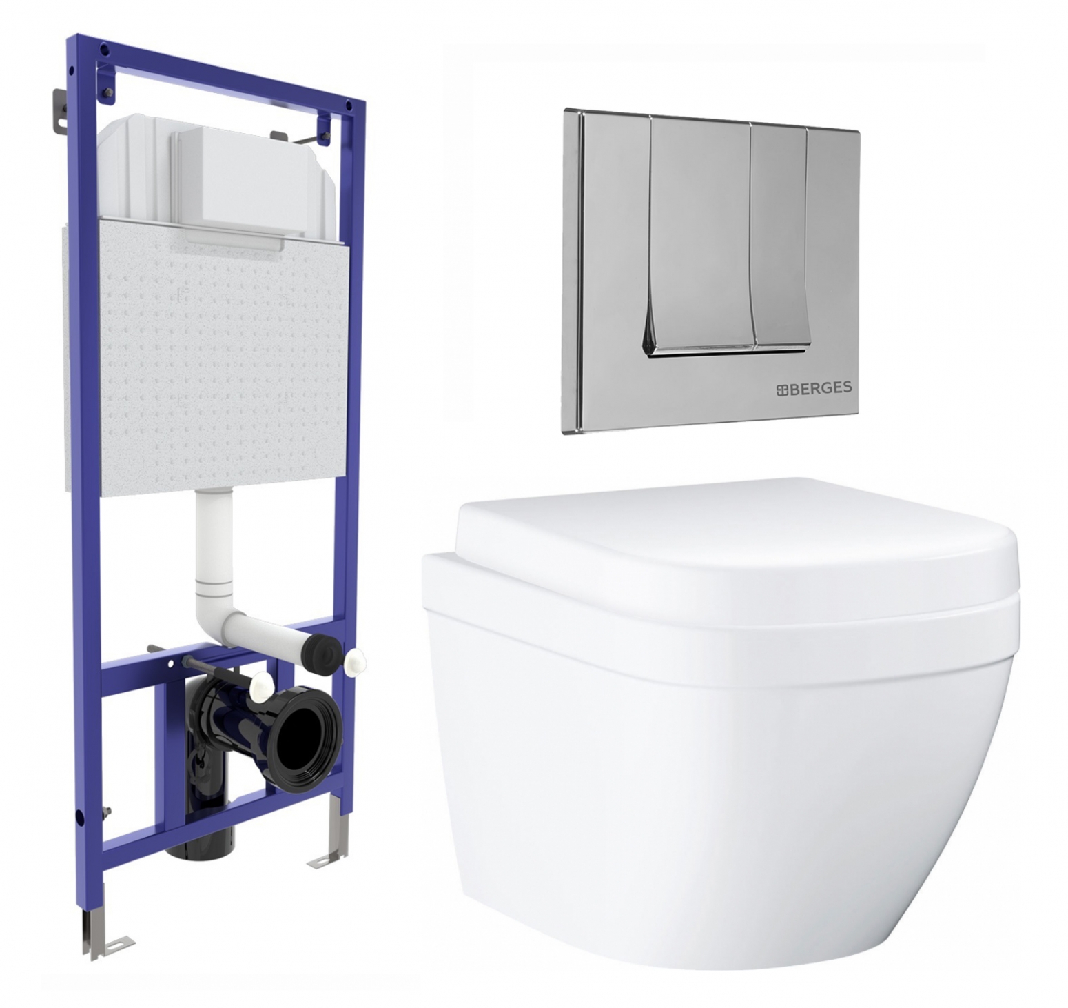 Комплект 3 в 1 инсталляция Berges Wasserhaus Novum 040243 + Унитаз подвесной Grohe Euro Ceramic 39206000 + кнопка хром