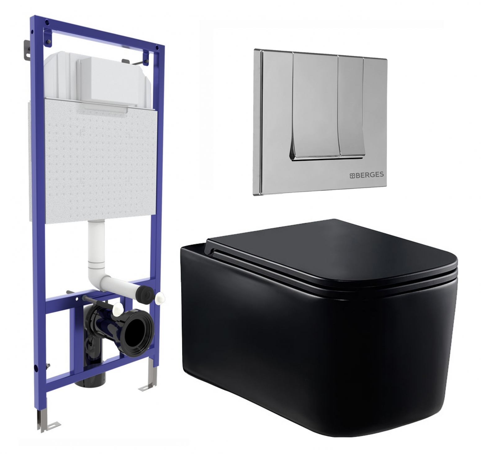Комплект 3 в 1 инсталляция Berges Wasserhaus Novum 040243 + Унитаз Vincea Ultra Rimless VT1-32MB + кнопка хром